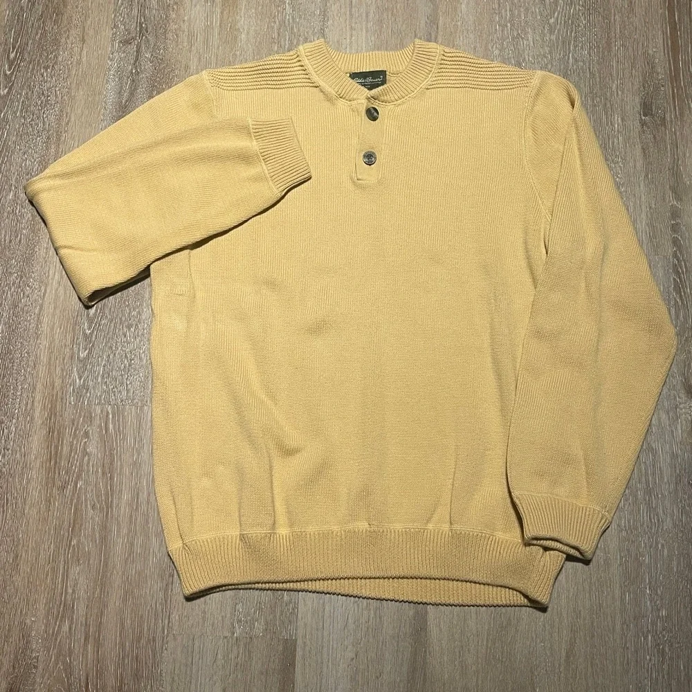 Eddie Bauer Mens Tan Cotton Henley Sweater Long Sleeve Size‎ L
